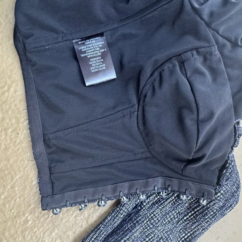 New Jonathan Simkhai Women's Metallic Size 4 Wrap Crop Top Long Sleeves Midnight - Picture 10 of 16